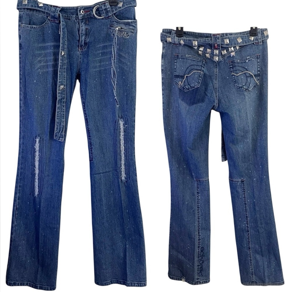 Vintage Y2K Rare Ecko Red Flare Low Rise Jeans Distressed Casual Streetwear